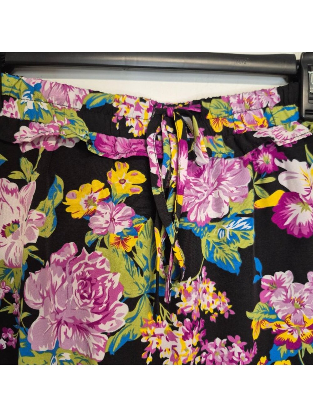 Jodiel Women's Floral Black & Purple Skort With Pleated Hem & Drawstring Waist - Picture 2 of 6